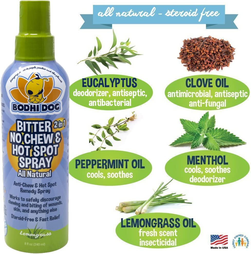 New Bitter 2 in 1 No Chew & Hot Spot Spray | Natural Anti-Chew Remedy Better than Bitter Apple | Safe on Skin, Wounds and Most Surfaces | Made in USA (8 Fl Oz)