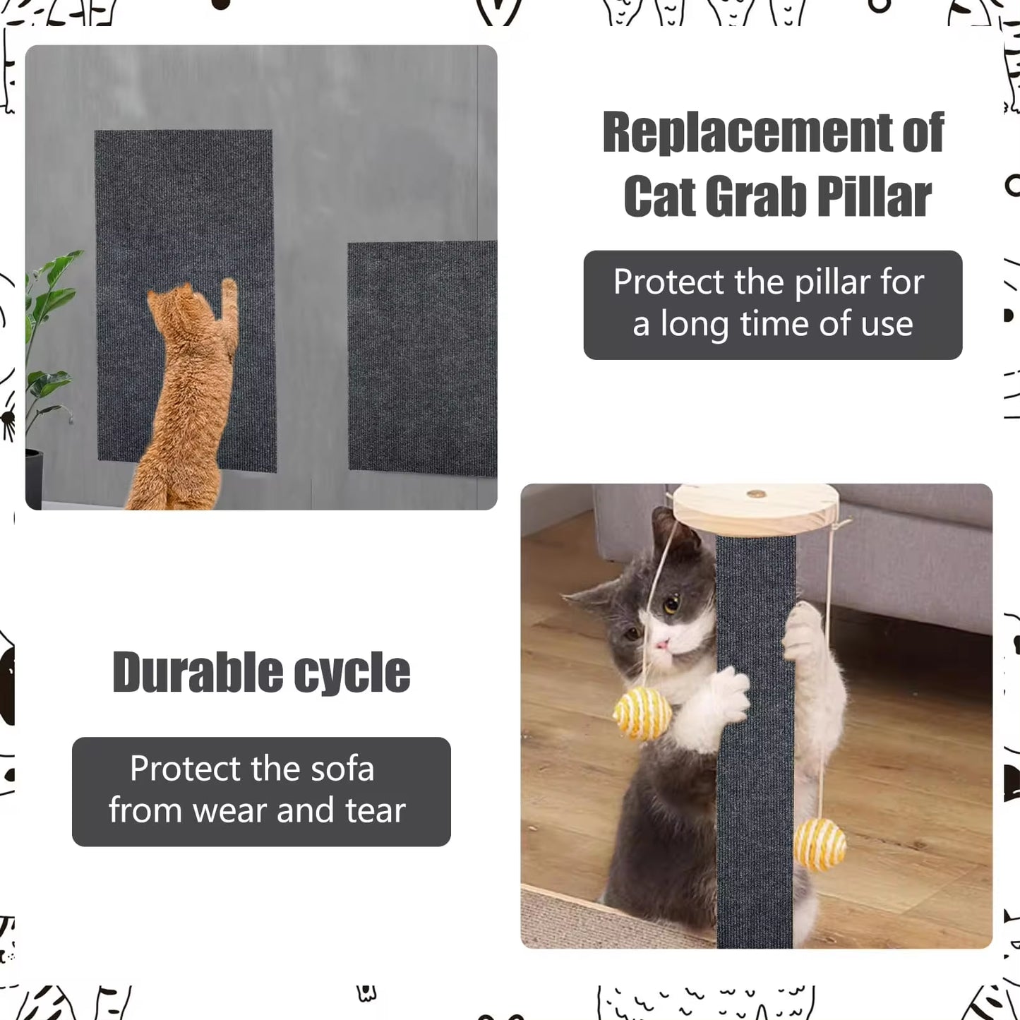 Cat Scratching Mat Cat Carpet with Self-Adhesive Trimmable Cat Scratching Post Carpet, Cat Scratch Furniture Protector