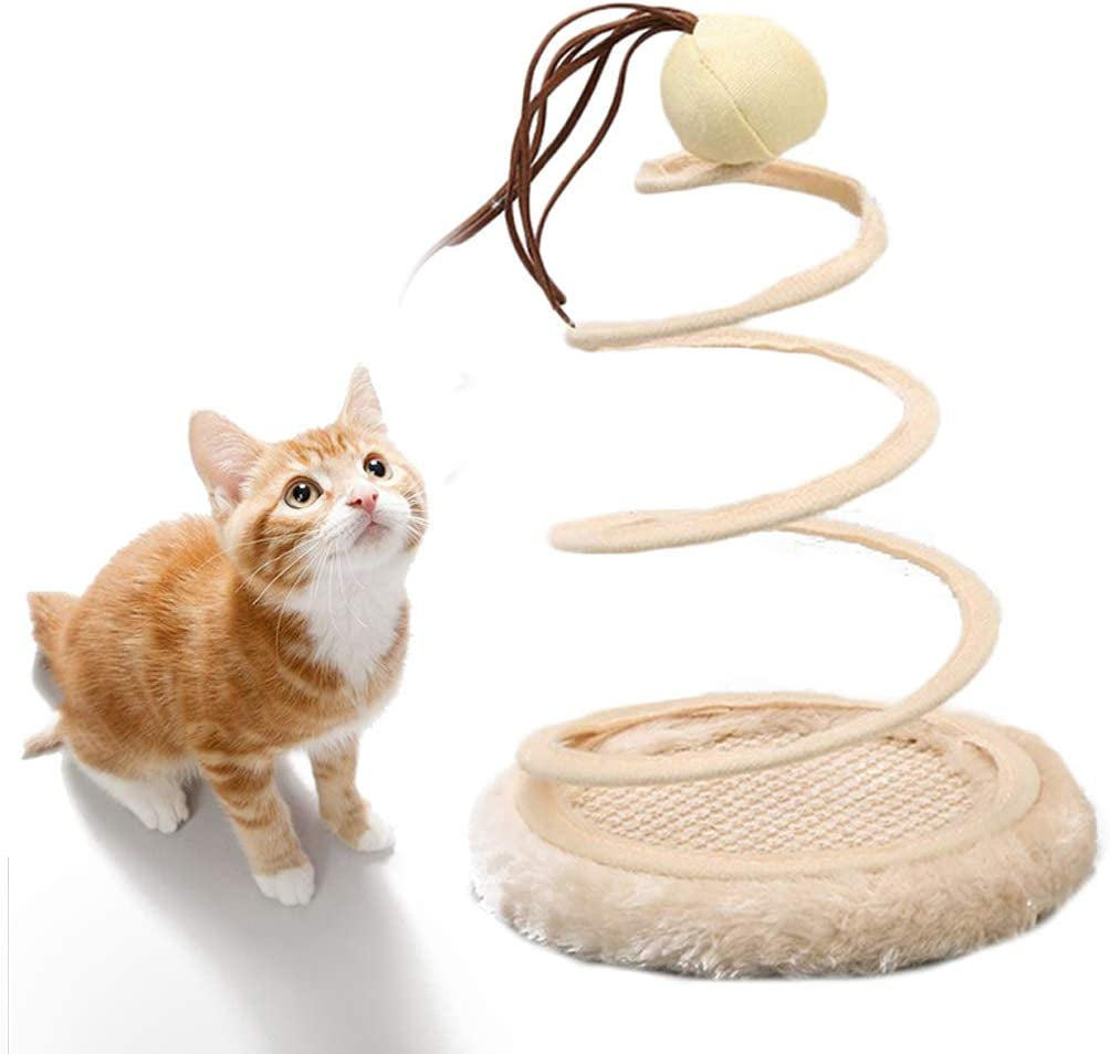 Interactive Cat Toy, Cat Plush Toy with Spiral Spring Plate and Funny Ball or Mouse Interactive Stainless Steel Spring Rotating Cat Creative Toy to Kill Time and Keep Fit (Ball)