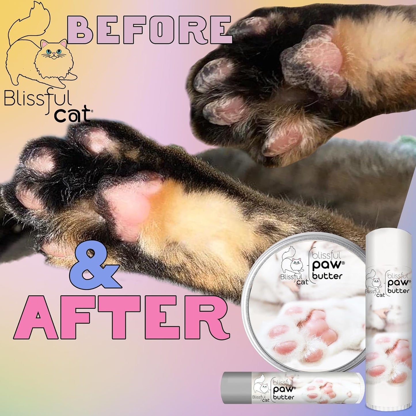 The Blissful Cat Paw Butter, Moisturizer for Dry Paw Pads, Softens and Protects a Rough Paw, Versatile, Lick-Safe Cat Paw Balm, 0.15 Oz.