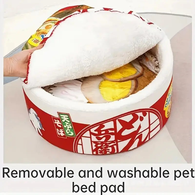 Cartoon Instant Noodle Bowl Design Pet Bed, 1 Piece Creative Modern Fashion Warm Plush Pet Bed, Soft Comfortable Dog & Cat Nest, Pet Supplies for Indoor Outdoor Use (It Is Recommended to Take One Size Larger)