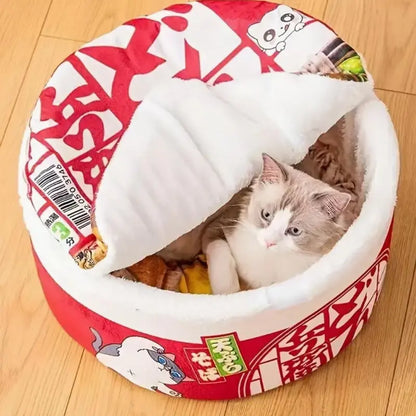 Cartoon Instant Noodle Bowl Design Pet Bed, 1 Piece Creative Modern Fashion Warm Plush Pet Bed, Soft Comfortable Dog & Cat Nest, Pet Supplies for Indoor Outdoor Use (It Is Recommended to Take One Size Larger)