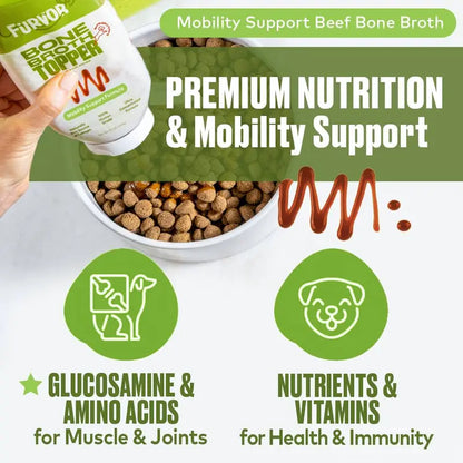 Mobility Support Beef Bone Broth for Dogs | Hip & Joint Support for Dogs | Glucosamine & Amino Acid Boosted | Human Grade Ingredients | Just Add Water | Made in USA