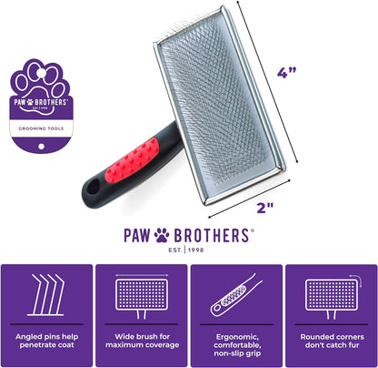 Paw Brothers Soft Pin Flat Slicker Brush for Dogs, Professional Grade Brush for Large Dogs, Coated Tips, Gentle on Skin, Remove Tangles and Mats, Maximum Coverage, Large