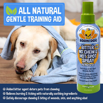 New Bitter 2 in 1 No Chew & Hot Spot Spray | Natural Anti-Chew Remedy Better than Bitter Apple | Safe on Skin, Wounds and Most Surfaces | Made in USA (8 Fl Oz)