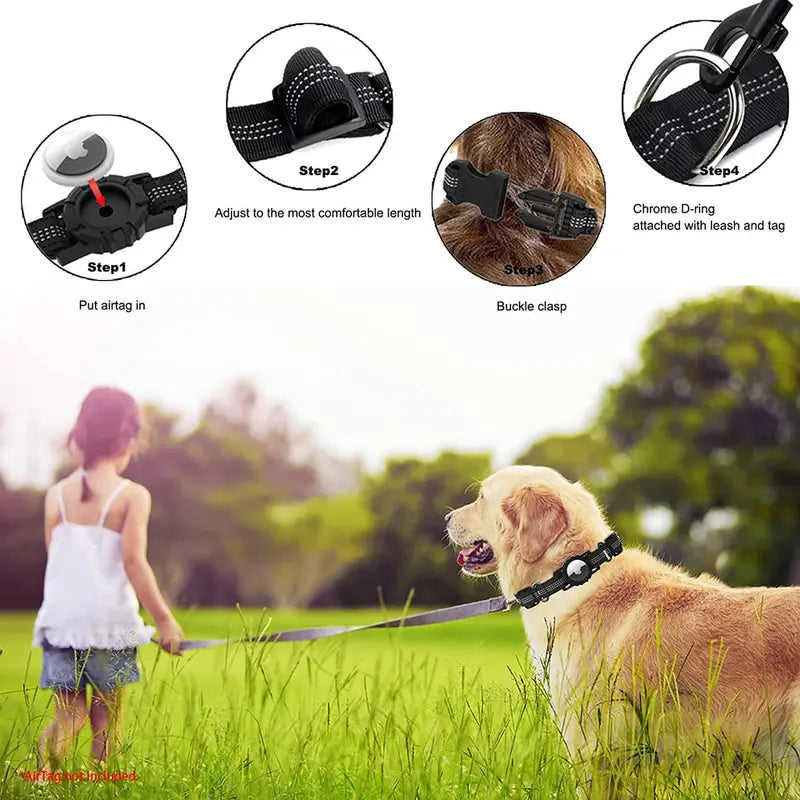 "Track Your Furry Friend with Ease! Apple Airtag Dog Collar - Durable, Adjustable, and Stylish Pet Accessory with Airtag Holder Case - Perfect for Medium to Large Dogs!"