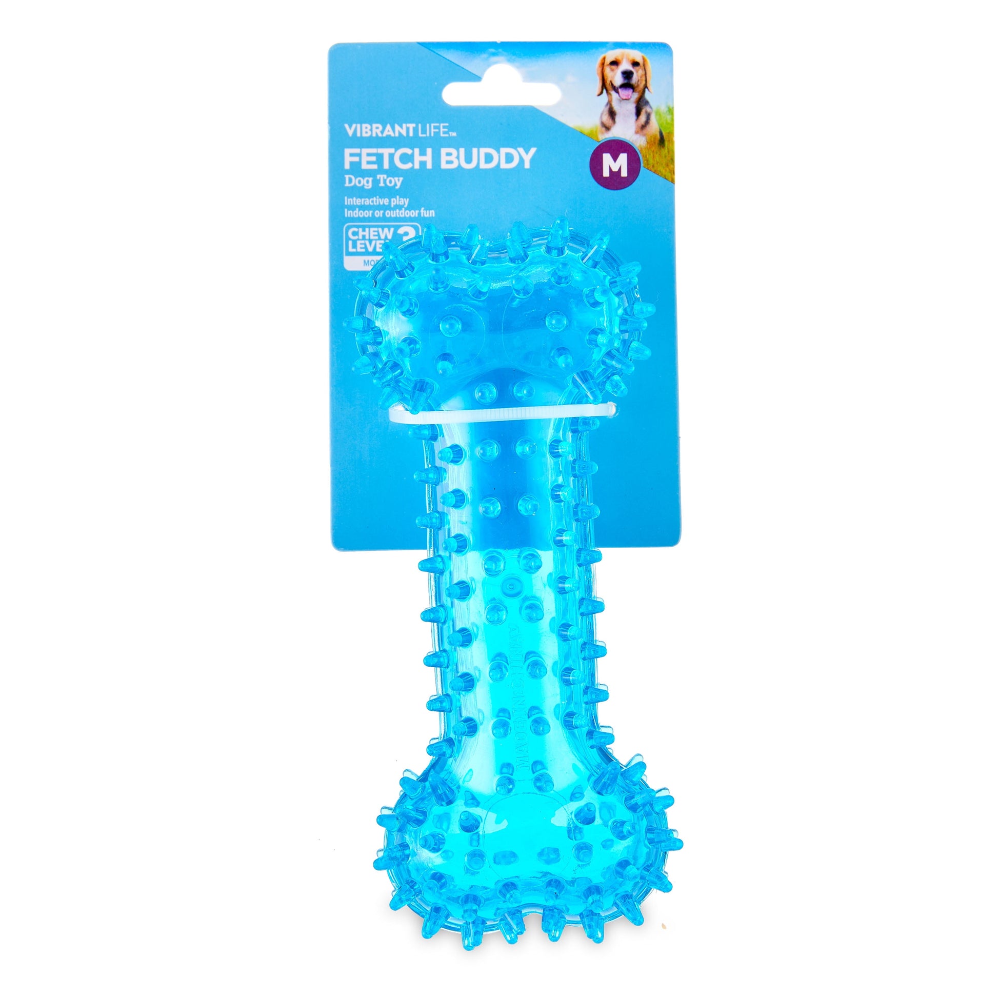 Fetch Buddy Spiky Blue Bone Dog Toy, Chew Level 3