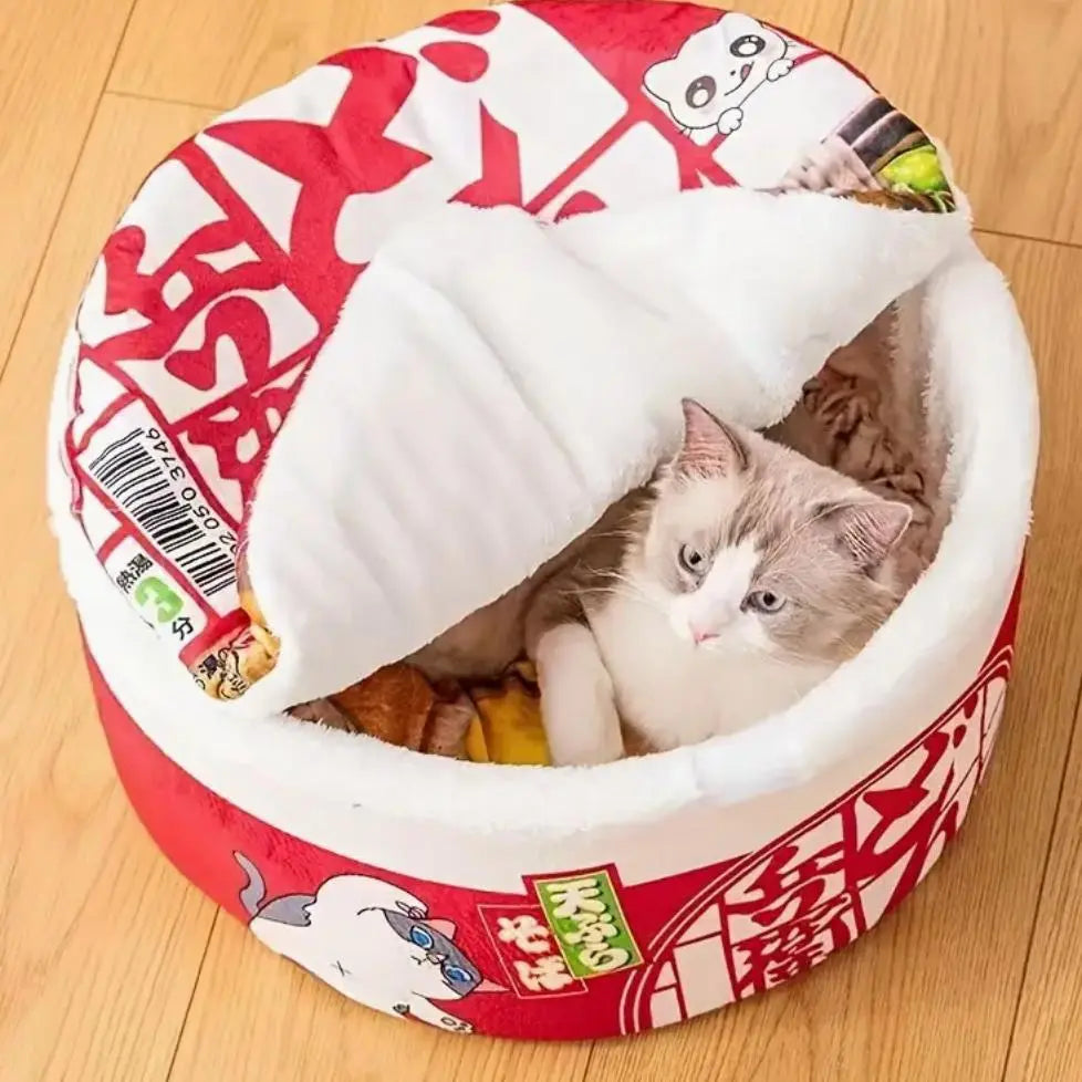 Cartoon Instant Noodle Bowl Design Pet Bed, 1 Piece Creative Modern Fashion Warm Plush Pet Bed, Soft Comfortable Dog & Cat Nest, Pet Supplies for Indoor Outdoor Use (It Is Recommended to Take One Size Larger)