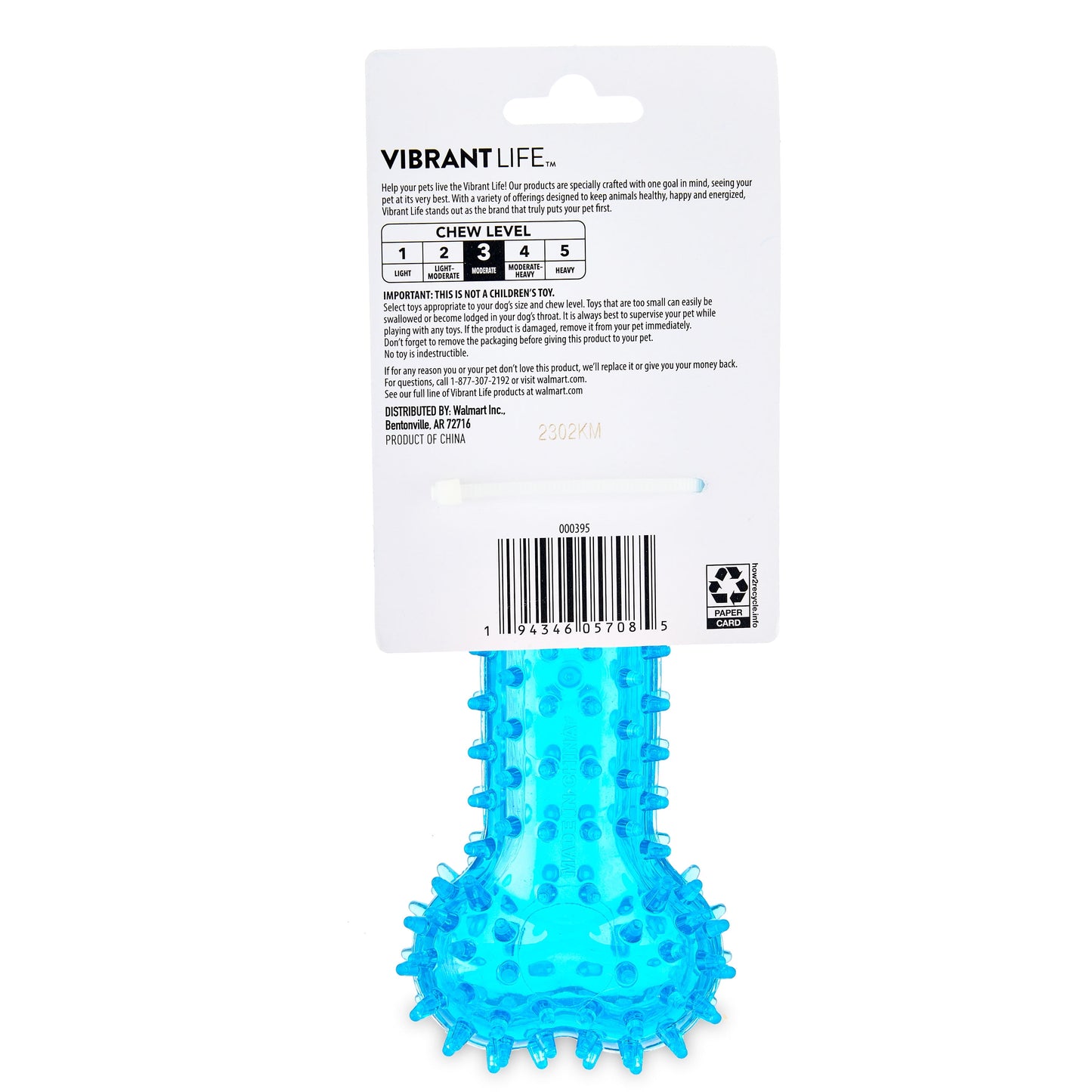 Fetch Buddy Spiky Blue Bone Dog Toy, Chew Level 3