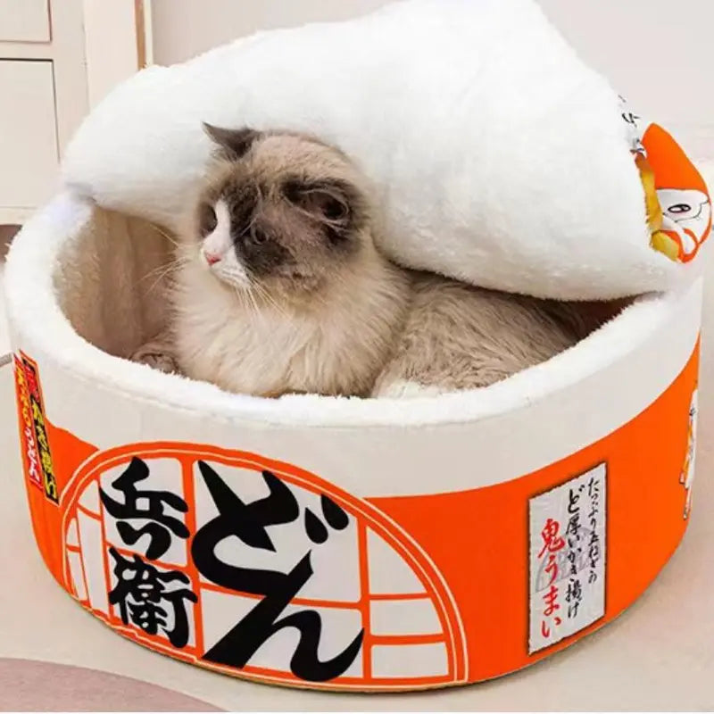 Cartoon Instant Noodle Bowl Design Pet Bed, 1 Piece Creative Modern Fashion Warm Plush Pet Bed, Soft Comfortable Dog & Cat Nest, Pet Supplies for Indoor Outdoor Use (It Is Recommended to Take One Size Larger)