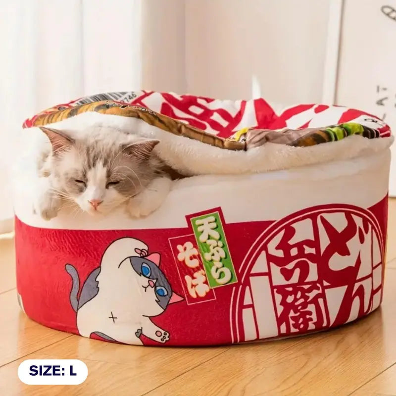 Cartoon Instant Noodle Bowl Design Pet Bed, 1 Piece Creative Modern Fashion Warm Plush Pet Bed, Soft Comfortable Dog & Cat Nest, Pet Supplies for Indoor Outdoor Use (It Is Recommended to Take One Size Larger)